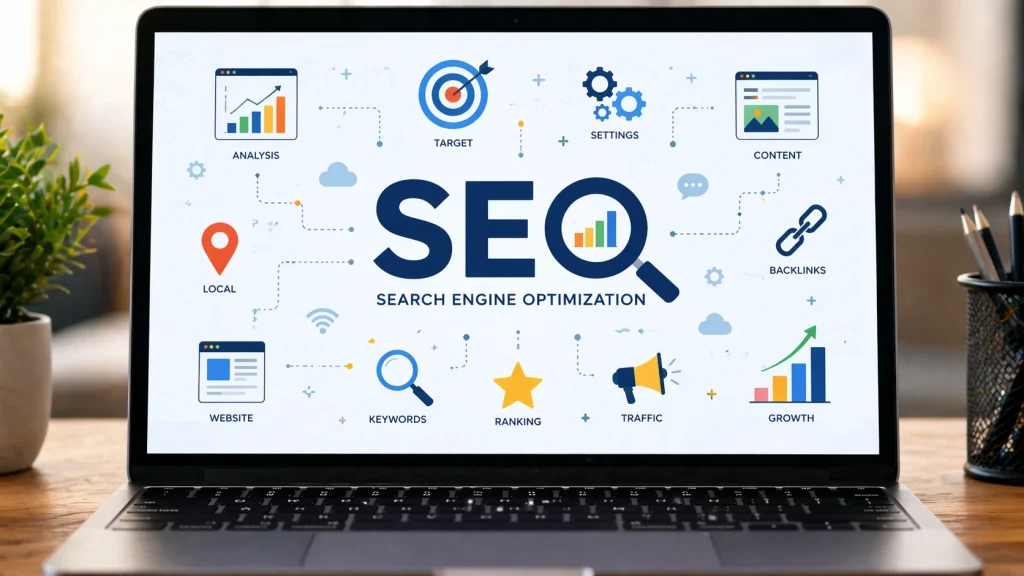 SEO service prodivders concept on laptop