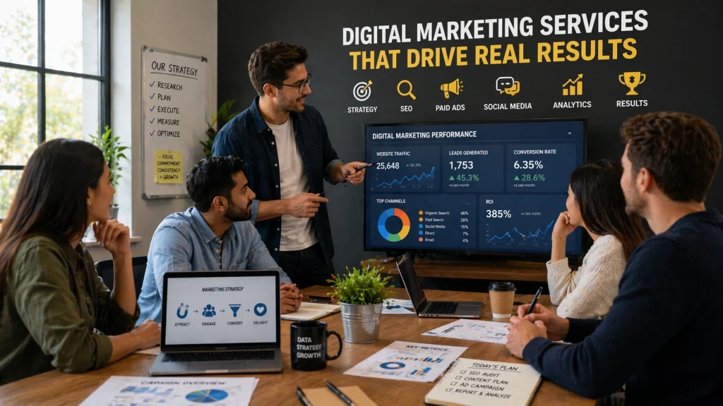 Team brainstorming digital marketing services in Canada strategies