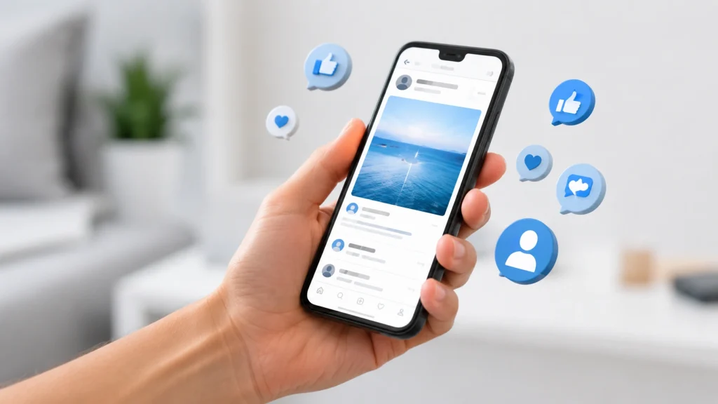 Smartphone social media engagement view for social media marketing packages