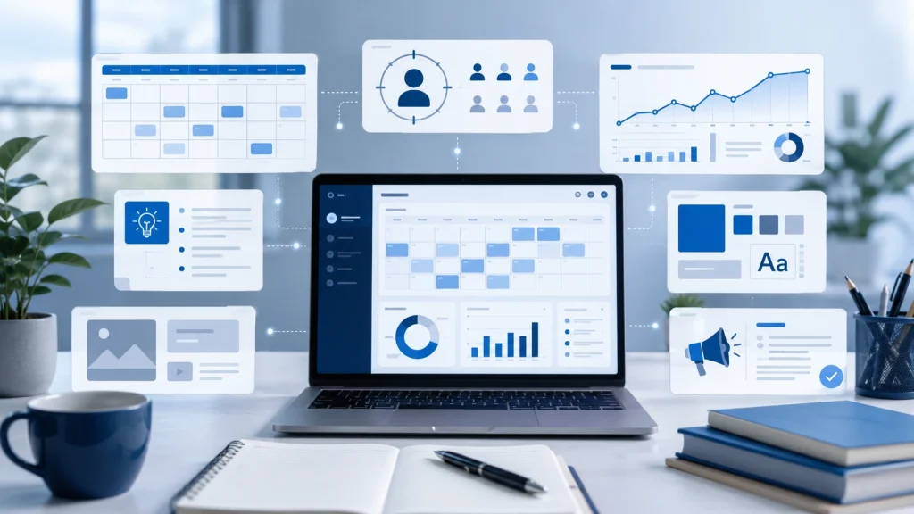 Social media marketing consultant strategy planning with content, ads, and analytics