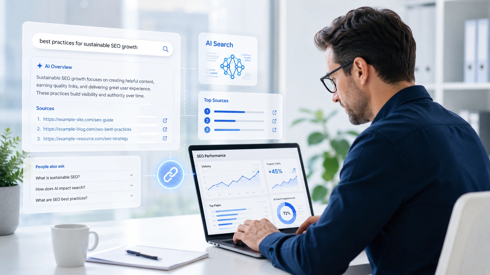 SEO service providers improving AI Search visibility with analytics dashboards