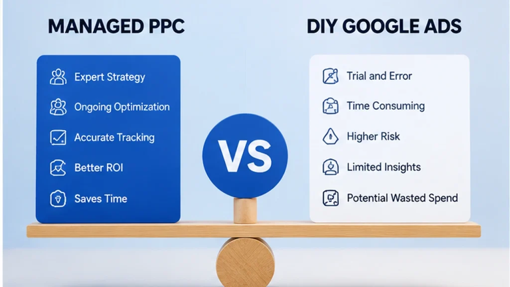 PPC management services compared with DIY Google Ads risks and benefits