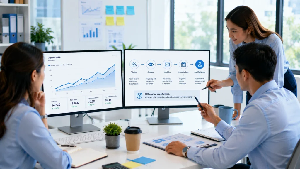 B2B SEO agencies tracking qualified traffic, engagement, inquiries, consultations, and lead opportunities.