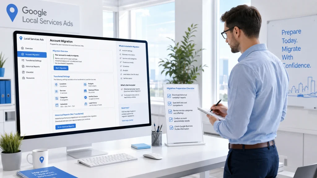 PPC management services specialist preparing for Google Local Services Ads migration.
