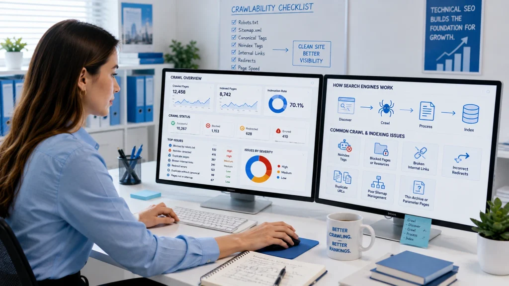 Technical SEO services improving crawlability, indexing, and search visibility.
