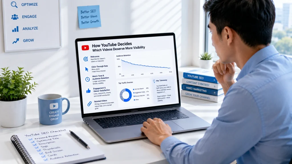 YouTube SEO services analysis of video visibility, watch time, and audience engagement.